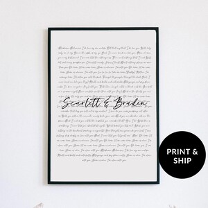 Impression de vœux de mariage personnalisée pour un cadeau de premier anniversaire pour mari ou femme, affiche de paroles de chanson personnalisée pour cadeau de mariage d'amis