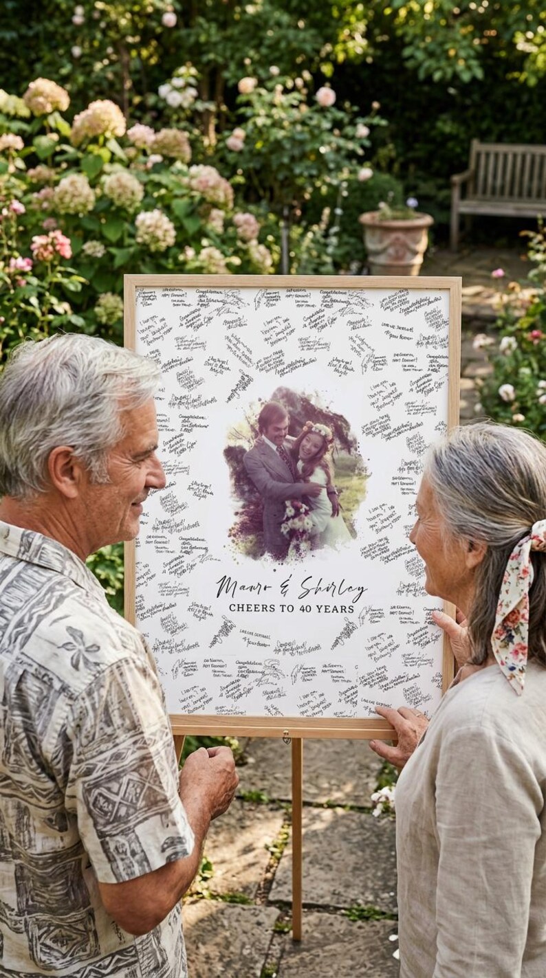40th Wedding Anniversary Guest Book Alternative, Personalized Anniversary Guest Book Sign, 40 Year Anniversary Gift, Wedding Keepsake image 3