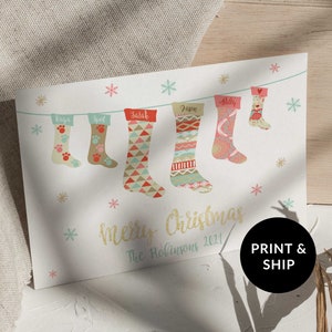 Carte de Noël avec noms personnalisés, cartes de Noël de famille personnalisées, carte de vœux de dernière minute à imprimer