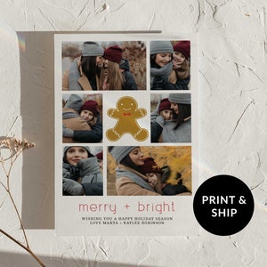 Merry Bright Family Christmas Photo Card, Printed or Digital Custom Christmas Card 2021, Unique Holiday Card Template, Seasons Greetings image 1