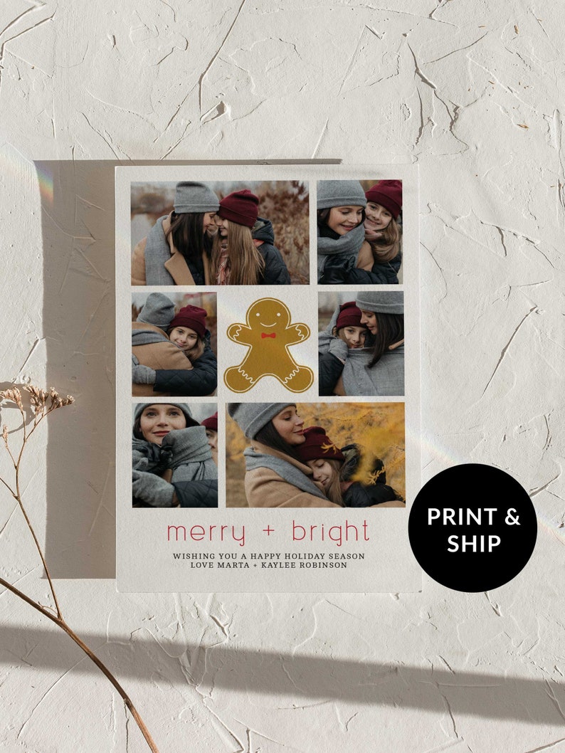 Merry Bright Family Christmas Photo Card, Printed or Digital Custom Christmas Card 2021, Unique Holiday Card Template, Seasons Greetings image 1