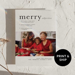 Carte de vœux photo de famille avec définition Joyeux, cartes de Noël numériques personnalisées, cartes de Noël de famille personnalisées avec coins arrondis