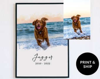 Cuadro conmemorativo para perros, regalos conmemorativos para mascotas, pintura de perro fallecido, recuerdo en acuarela, retrato personalizado en acuarela, regalo para mascotas fallecidas