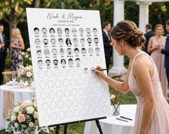 Libro de visitas con dibujos, alternativa para el libro de visitas de bodas con dibujos de tu cara, actividad para invitados de boda, recuerdo divertido de boda.