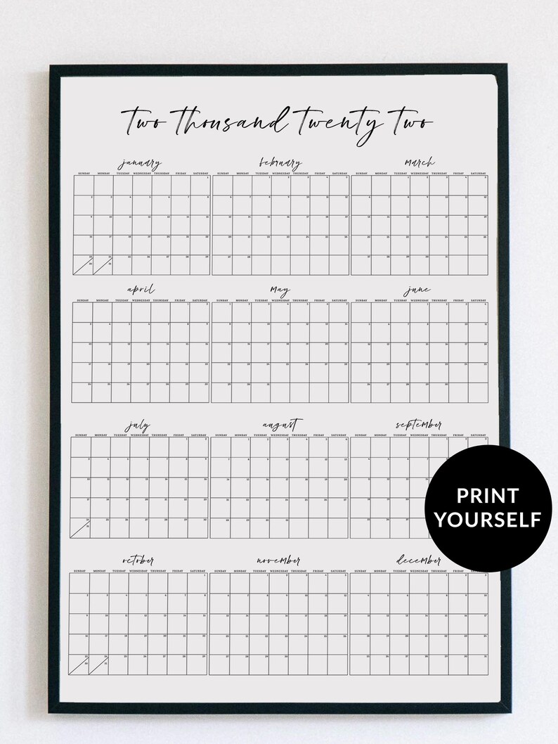 2022 Large Wall Calendar Year at A Glance Wall Planner Etsy