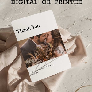 Cartes de remerciement de mariage chic industriel pour cadeau d'invité Merci, modèle numérique minimaliste, papeterie de remerciement pour jeunes mariés, mariage imprimable