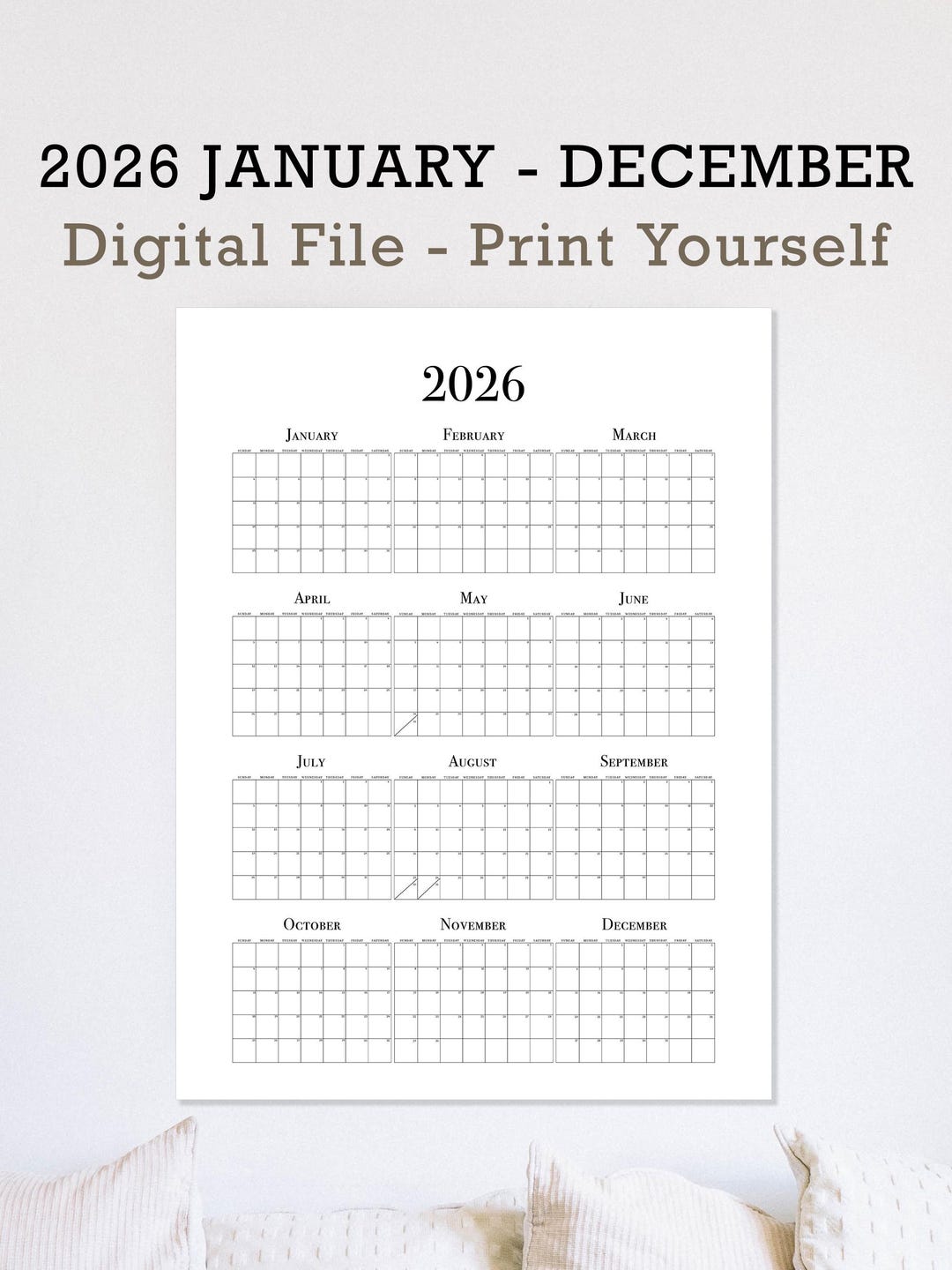 Calendario de pared grande 2026 (archivo digital), póster del ...