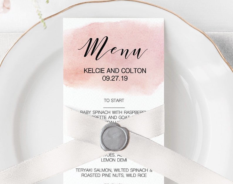 Blush Wedding Menu Template Wedding Menu Template Minimalist Etsy