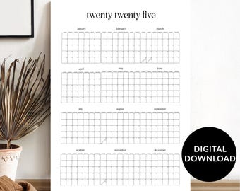 2025 Large Wall Calendar, Year At A Glance Wall Planner, Printable 2025 Wall Calendar, 24x36 Poster, Giant Calendar Poster, Calendar 2025