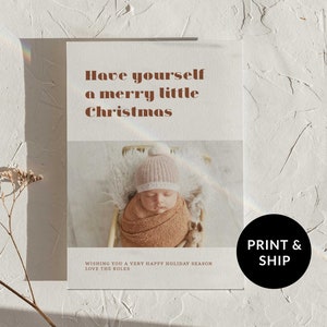 Cartes-photos rétro de joyeux Noël pour bébé, nouvel ajout moderne, jeu de cartes photo pour les vacances, faire-part de joyeux Noël numérique ou imprimé 2025