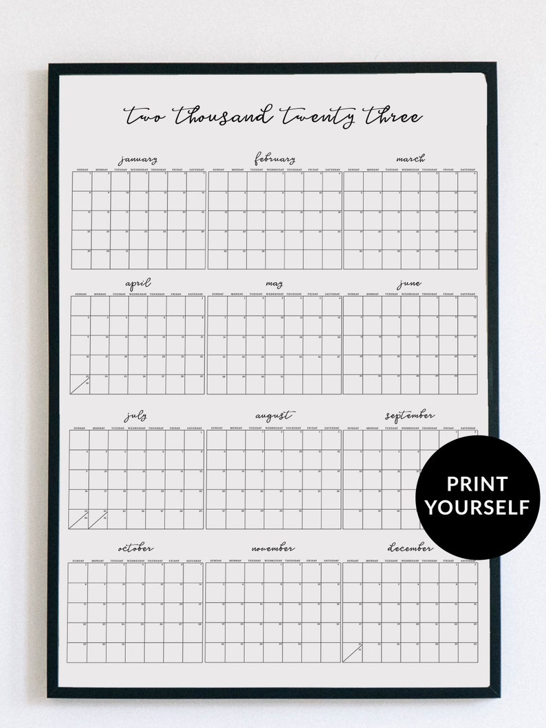 Printable 2023 Wall Calendar 24x36 Poster 2023 Large Wall Etsy