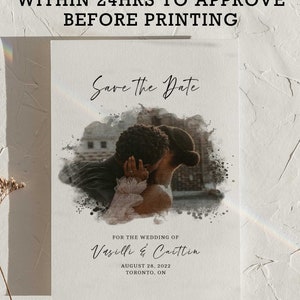 Save the Date, Wedding Save the date cards, 4 x 5.5 Card size, Save the dates invitation, custom watercolor portrait, template download image 6