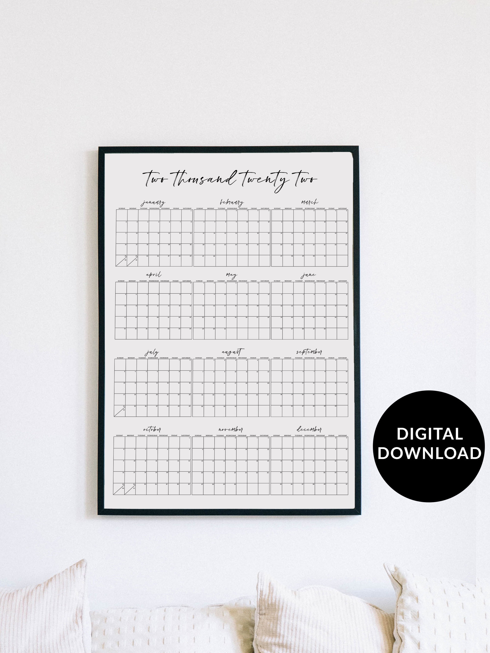2022 Large Wall Calendar Year at A Glance Wall Planner Etsy