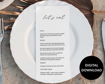 Wedding Menu Template, Minimalist Wedding Menu, Printable Wedding Menu, Modern Wedding Menu, Simple Menu Template Instant Download