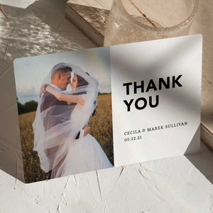 Jeu de cartes de remerciement de mariage minimaliste, cartes de remerciement cadeau de mariage avec enveloppes, modèle numérique, papeterie photo, simple et élégant
