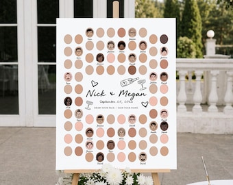 Libro de firmas alternativo para bodas: dibuja tu cara, cartel para libro de firmas con dibujos, actividad para invitados de boda, recuerdo divertido de boda.