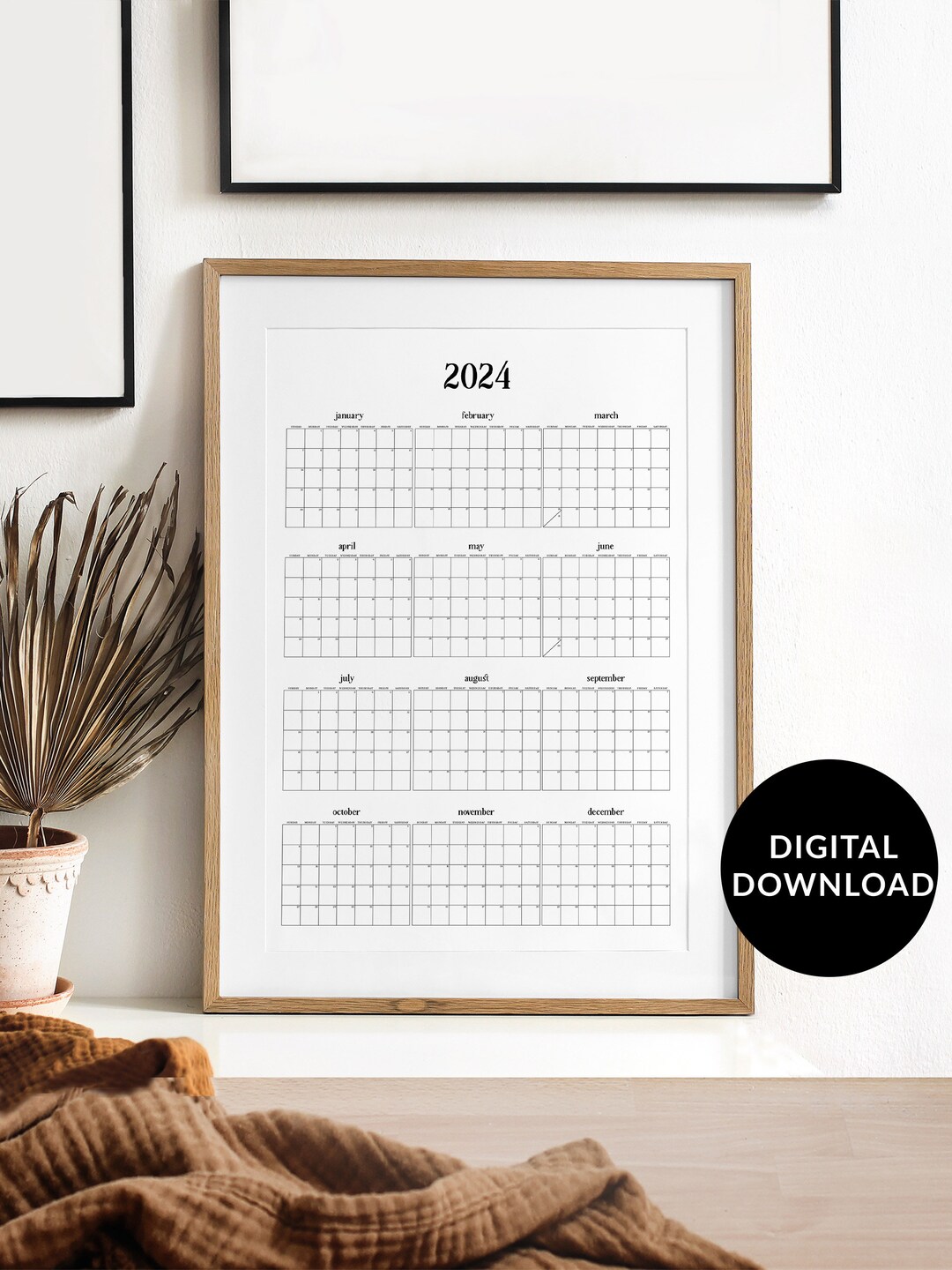 2025 Large Wall Calendar, Year at A Glance Wall Planner, Printable 2025