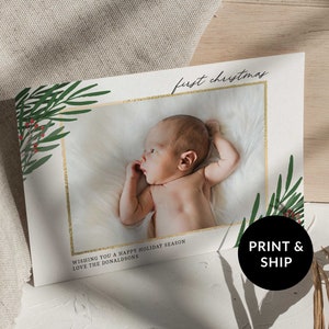 Ensemble de premières cartes-photos de Noël personnalisées, cartes-photos personnalisées pour les vacances de bébé, numériques ou imprimées, faire-part de Noël