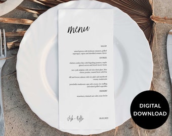 Wedding Menu Template, Minimalist Elegant, Editable & Printable Instant Download, Printable Wedding Menu, Modern Menu Template, DIY menu