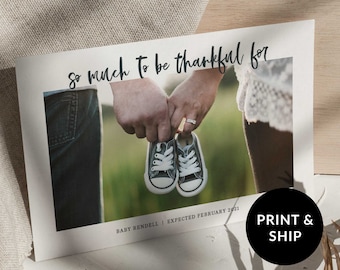 So Much to be Thankful for Expecting Baby Christmas Cards, New Addition Photo Pregnancy Announcement Card, Printed Family Photo Holiday Card