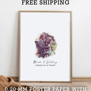 May include: A framed print with a watercolor-style image of a couple, Mauro & Shirley, celebrating their 40th anniversary. The text "CHEERS TO 40 YEARS" is printed below the image. The print is on 0.20 mm poster paper with a semi-gloss finish.