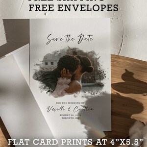 Save the Date, Wedding Save the date cards, 4 x 5.5 Card size, Save the dates invitation, custom watercolor portrait, template download image 4