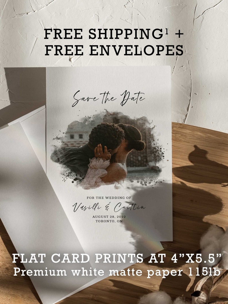 Save the Date, Wedding Save the date cards, 4 x 5.5 Card size, Save the dates invitation, custom watercolor portrait, template download image 4
