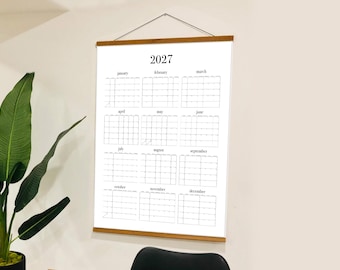 Calendario de pared 2027 con vista general del año, póster de 24x36 pulgadas, calendario gigante.