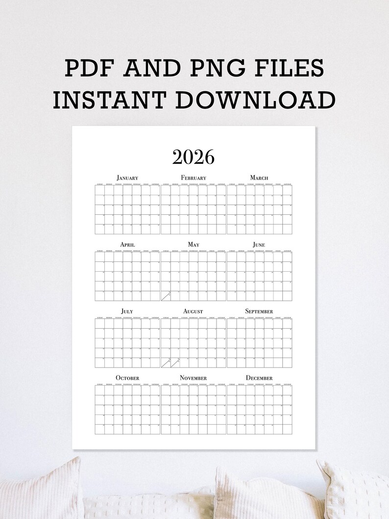 Calendario de pared grande 2026 (archivo digital), póster del ...
