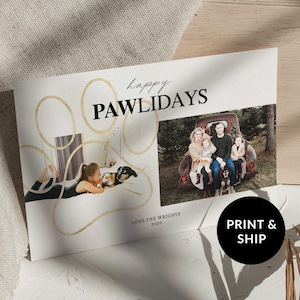 Carte photo moderne de Noël de chien, ensemble de cartes imprimées de vacances d'animal de compagnie, modèle personnalisé de carte de Noël d'animal, cartes de Noël personnalisées de chien 2025