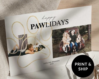 Modern Dog Christmas photo card, printed pet holiday cards set, custom Animal Christmas card template, personalized dog christmas cards 2020