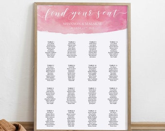 Blush Watercolor wedding Seating Chart Template, Elegant Wedding Seating Chart Template, Modern Seating Plan Printable, Instant Download