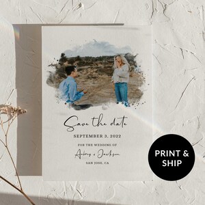 Cartes "Retenez cette date" pour mariage, invitation "Retenez cette date", "Retenez cette date" unique, portrait personnalisé à l'aquarelle, téléchargement du modèle "Retenez la date"