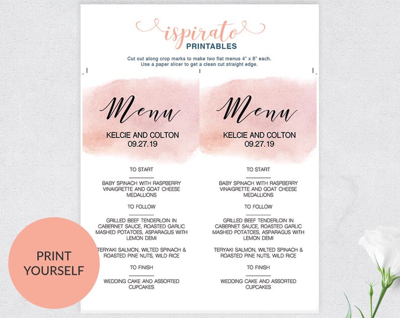 Blush Wedding Menu Template Wedding Menu Template Minimalist Etsy