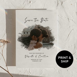 Save the Date, Wedding Save the date cards, 4 x 5.5 Card size, Save the dates invitation, custom watercolor portrait, template download image 1