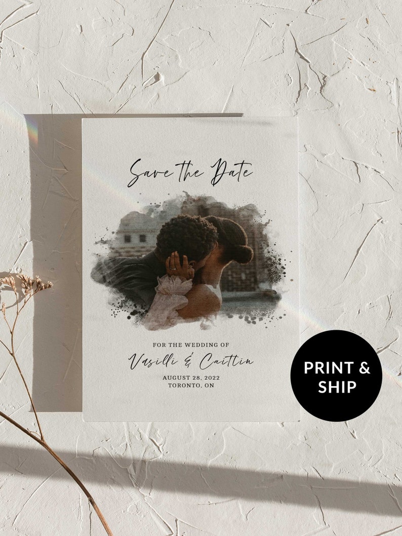 Save the Date, Wedding Save the date cards, 4 x 5.5 Card size, Save the dates invitation, custom watercolor portrait, template download image 1