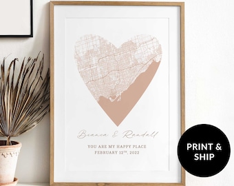 Mapa de corazón personalizado, regalo de San Valentín, primer aniversario, regalo para una relación a distancia, regalo de aniversario.
