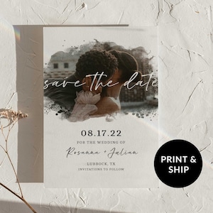 Cartes "Retenez cette date" pour mariage, invitation photo "Retenez cette date", tendance "Retenez cette date", portrait personnalisé à l'aquarelle, modèle "Retenez la date"