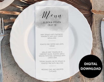 Wedding Menu Printable Template, Grey Wedding Menu, Calligraphy Menu Pprintable, Instant Download, Rustic Dinner Menu,  ISP062