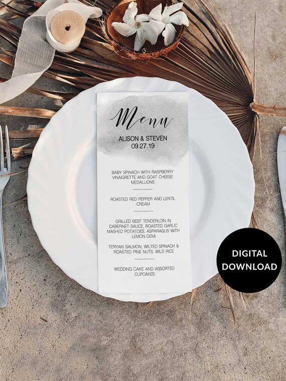 Wedding Menu Printable Template Grey Wedding Menu | Etsy