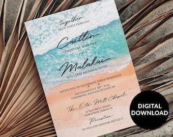 Wedding Invitation Tropical Invitation Beach Template, Beachy invitation template, Beach Wedding Invitation Printable, Beach Theme, Ocean