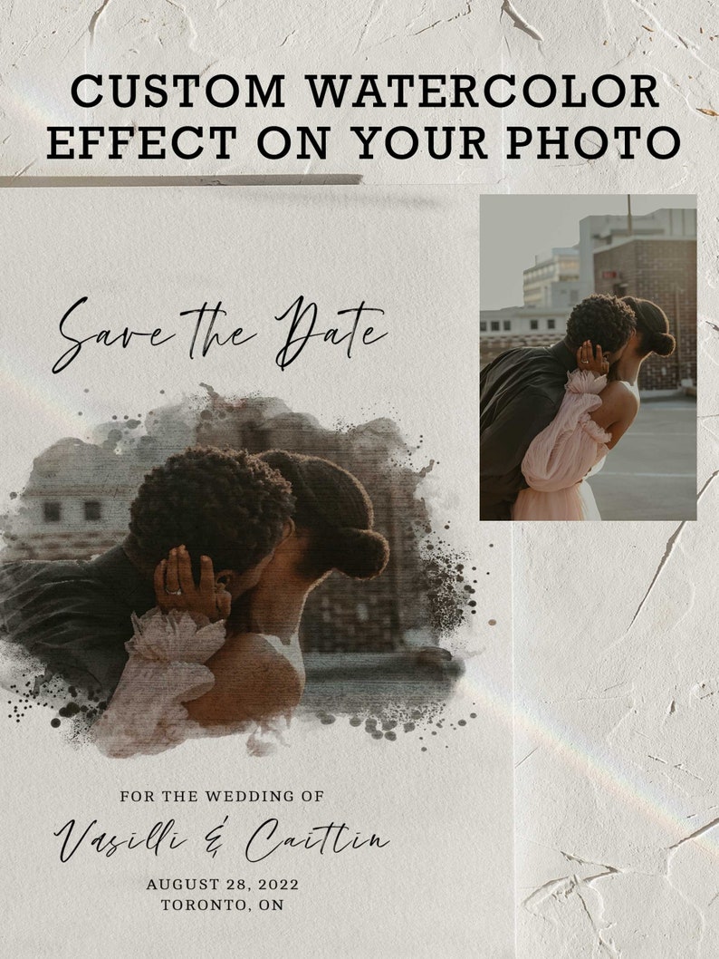 Save the Date, Wedding Save the date cards, 4 x 5.5 Card size, Save the dates invitation, custom watercolor portrait, template download image 2