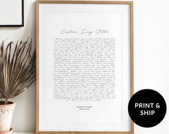 Personalized Song Lyrics Print, Husband Wife Wedding Vows for Anniversary gift, Special Gift, Custom made quote Poster with Music