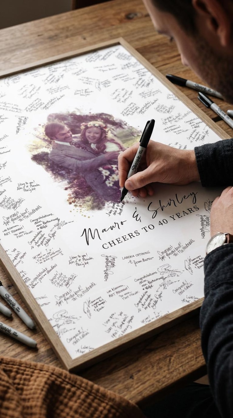 40th Wedding Anniversary Guest Book Alternative, Personalized Anniversary Guest Book Sign, 40 Year Anniversary Gift, Wedding Keepsake image 1