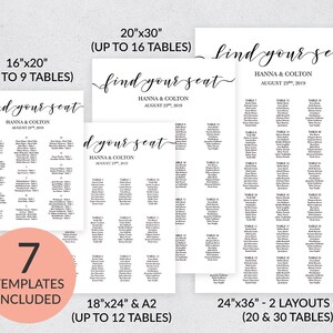 Seating Chart Template, Modern Calligraphy, Editable & Printable, Instant Download, Minimalist Wedding Seating Chart Poster, Find your Seat image 3