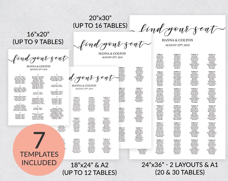 Seating Chart Template, Modern Calligraphy, Editable & Printable, Instant Download, Minimalist Wedding Seating Chart Poster, Find your Seat image 3