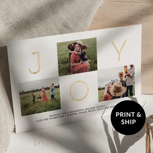 Cartes de Noël personnalisées Joy or 2025, carte fille joyeux Noël moderne, numérique ou imprimable modèle de cartes de vœux de famille, Unique