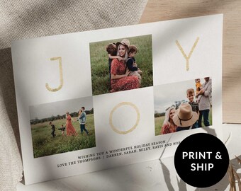 Joy Gold Custom Christmas Cards 2023, Modern Merry Christmas Photo Card Daughter, Digital or Printable Family Holiday Cards Template, Unique