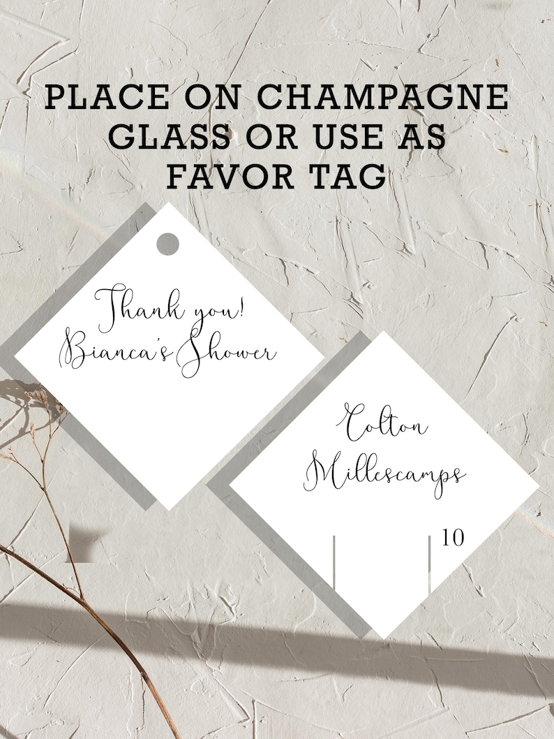 Champagne Seating Card, champagne glass escort card, champagne place card, Cake Pop Tag, Diamond Place Card Printable, Wedding Place Card image 3