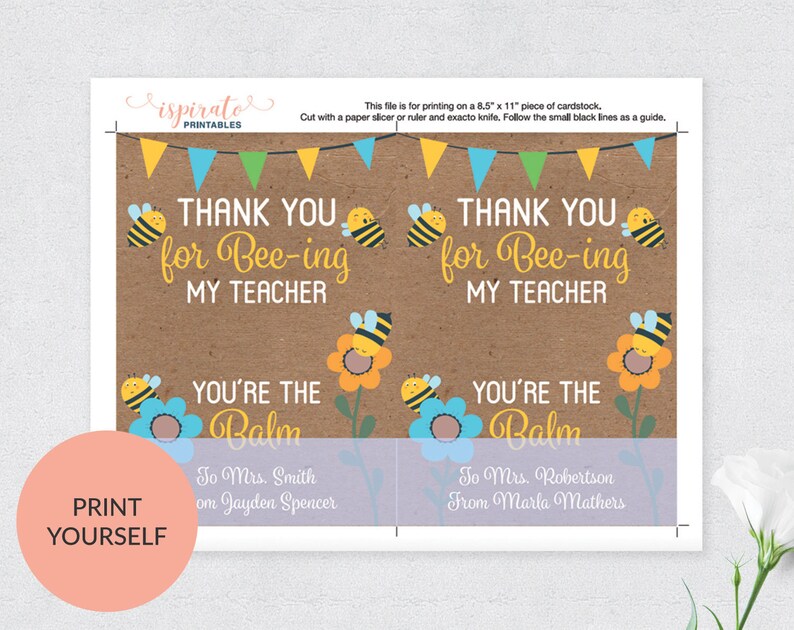 Burt Bee Teacher Gift Teacher Thank You Card Printable Lip | Etsy